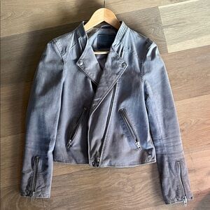 Gray suede Biker Jacket with Zipper Details